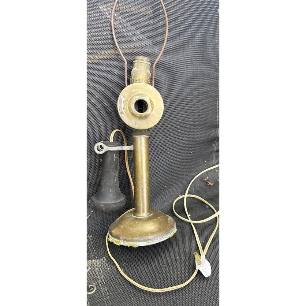 Antique Telephone Brass Candlestick‎ Style Vintage Lamp Untested